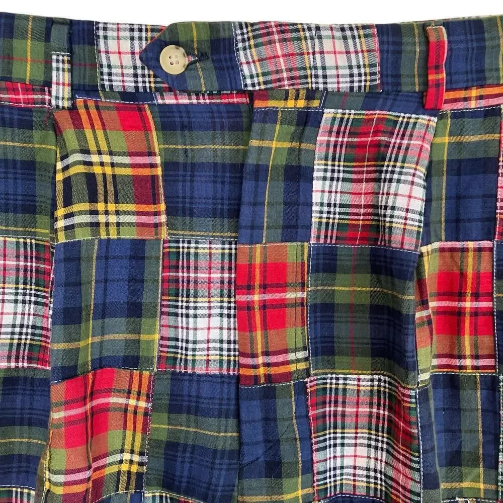 Berle Vintage Cotton Madras Plaid Pleated Front Chino Shorts Preppy Sz 34